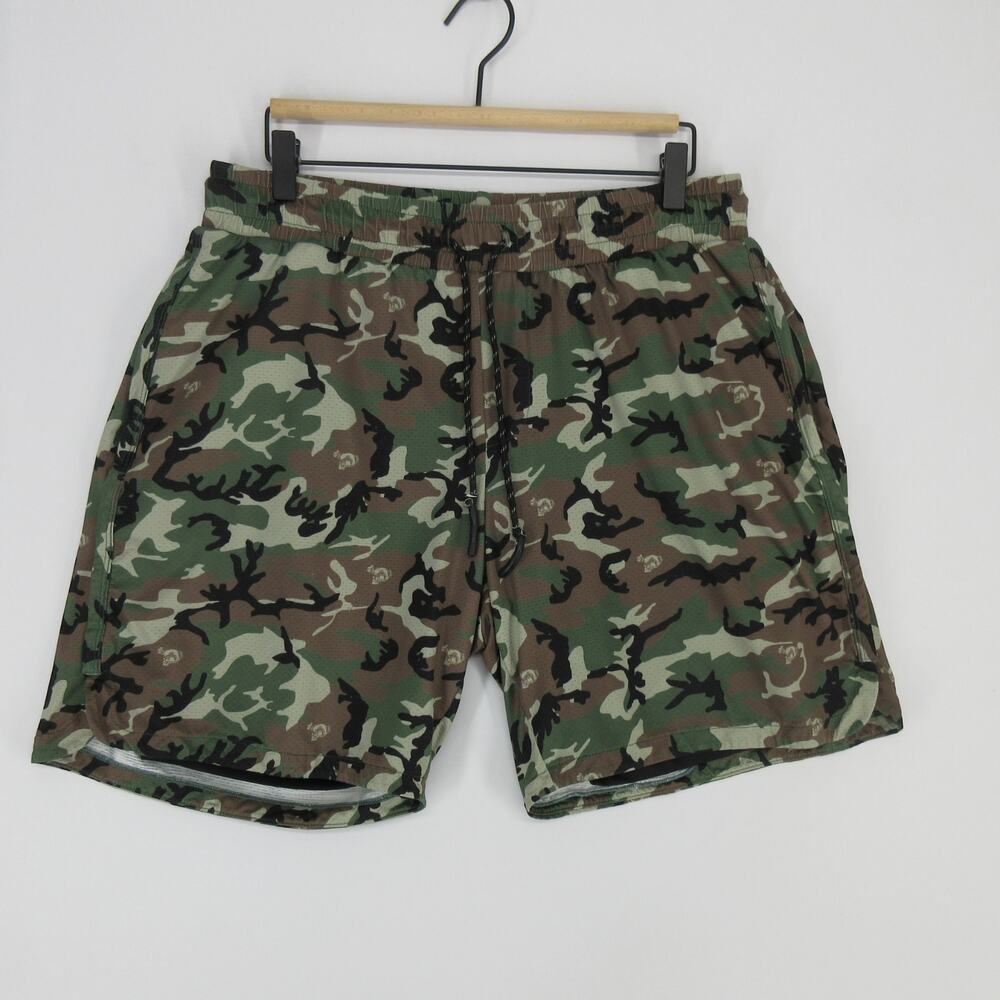 Savage Tacticians 2i1 Lite Shorts Mens XL Green Camo Built In Liner Gym Workout